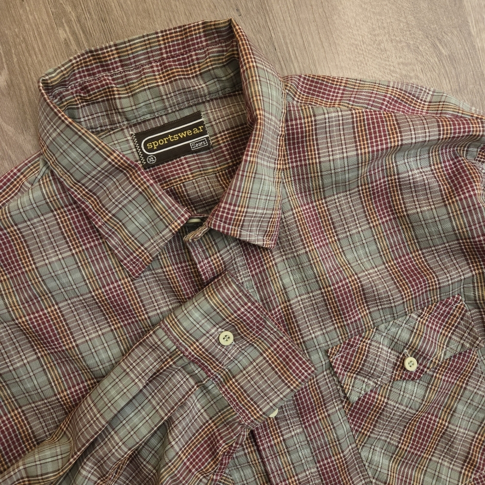 Vintage 70s Sears Sportswear Westfall Plaid Button Down Shirt Shirt Mens XL - Picture 2 of 11